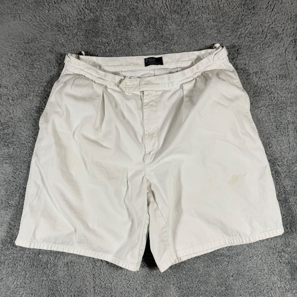 Vintage Made in‎ USA Polo Ralph Lauren White Chino Shorts Adjustable Waist 38